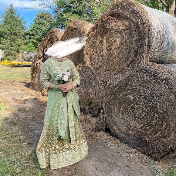 Sea Green Net Base Sequin Zari Resham Work Lehenga - worn only once - Picture 1 of 5